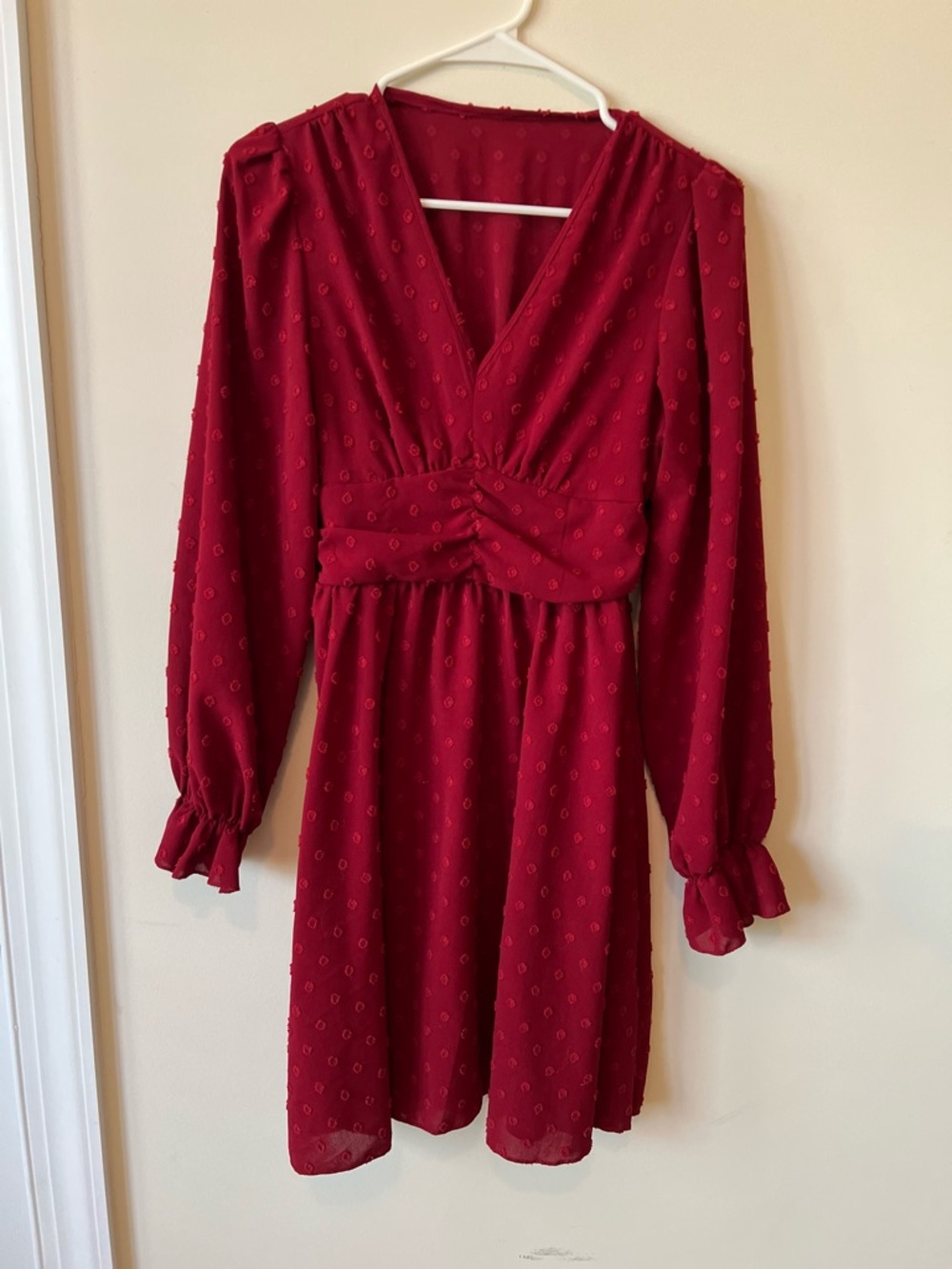 Red V-Neck Long Sleeve Women's Dress